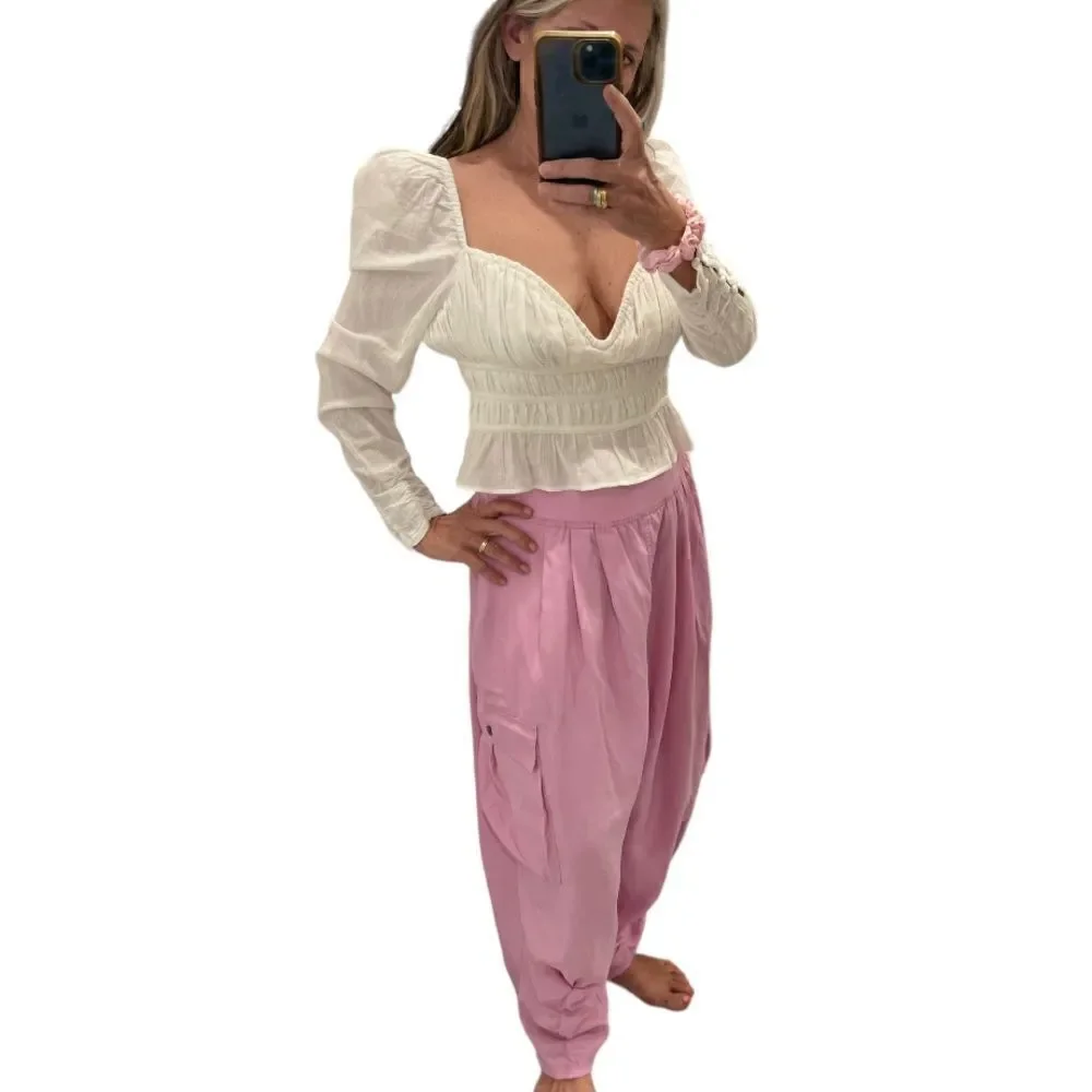 Free People Chloe puff sleeve blouse in white.Size M